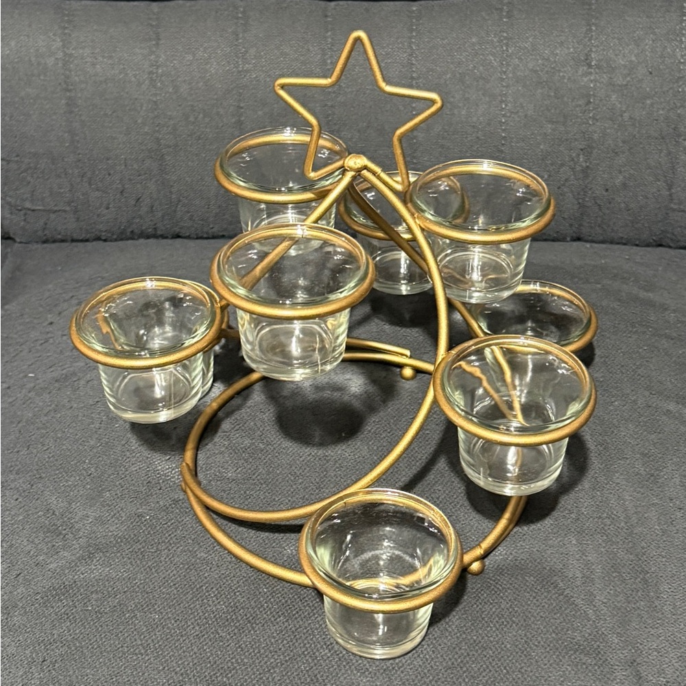 9 Candle Gold Metal Christmas Tree Centerpiece